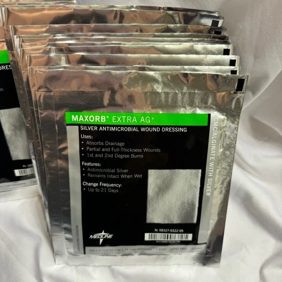 Maxorb Extra AG Plus Antimicrobial Silver Wound Dressing MedLine 3 Boxes 4X4 - Picture 9 of 12